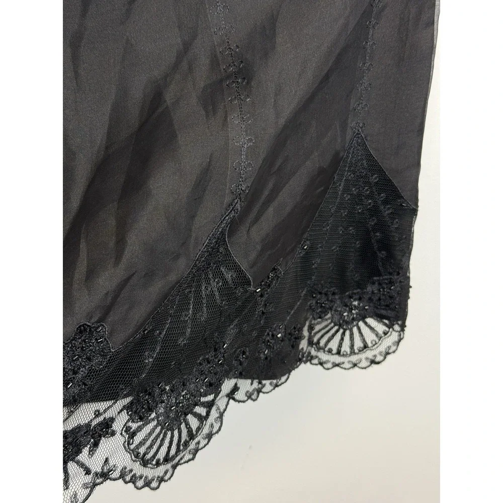 Vtg Y2K Ann Taylor  Black  Embroidered Beaded Silk Dress 10P A-line‎